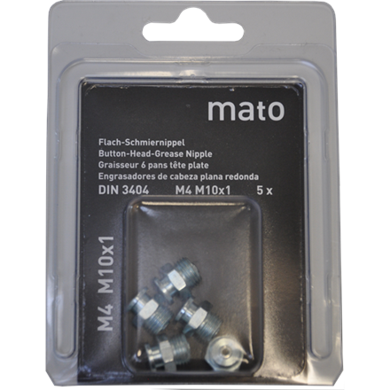 Flachschmiernippel M4 M10x1, Stahl verzinkt - ø10 mm - SW11 - Blister-Pack - VPE 5