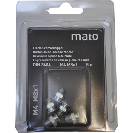 Flachschmiernippel M4 M8x1, Stahl verzinkt - ø 10 mm - SW11 - Blister-Pack - VPE 5