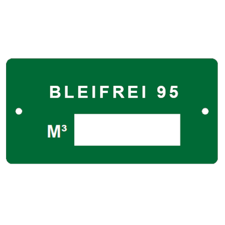 Hinweisschild Aluminium, 100 x 50 mm "BLEIFREI 95" + M³
