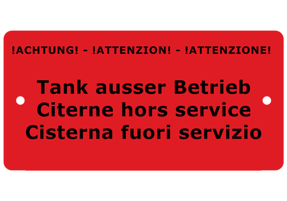 Hinweisschild Aluminium, 100 x 50 mm "Tank ausser Betrieb"