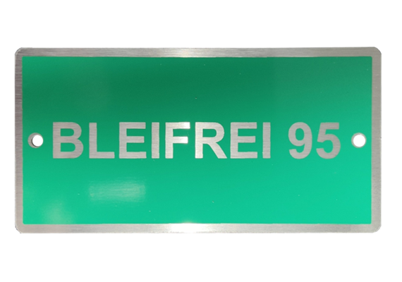 Hinweisschild Aluminium grün, 100 x 50 mm "BLEIFREI 95"