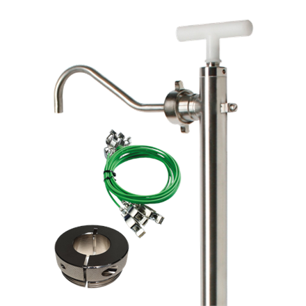 INOX Liftpumpe Set mit PTFE Dichtungen für 200 l-Fass und Auslaufbogen