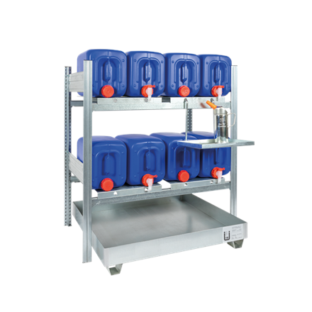 Kanisterregal für 8 x 20 l - Auffangwanne 79 l