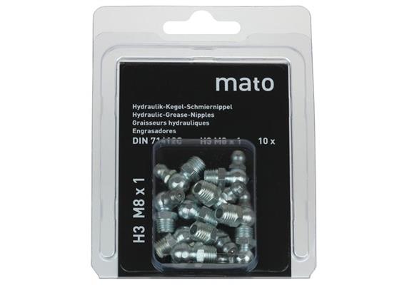 Kegel-Schmiernippel H3 M8x1,25 aus Stahl verzinkt - SW9 - Blister-Pack - VPE 10 Stk.