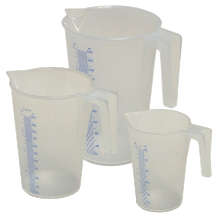 Kunststoff Flüssigkeitsmessbecher Set, Typ J-PP 0.5 + 1.0 + 2.0 l - VPE 12 Stk.