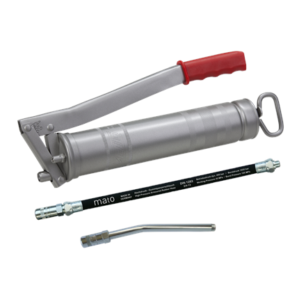 MATO Ganzstahl Hebelfettpresse E500 - 1/8", mit Schlauch RH30-C und Düsenrohr E4024