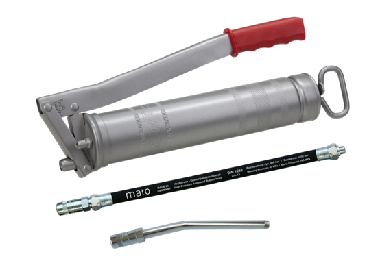 MATO Ganzstahl Hebelfettpresse E500 - 1/8", mit Schlauch RH30-C und Düsenrohr E4024