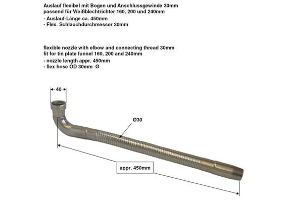 Weissblech Trichter FA-T 160 mit Sieb und flexiblem, abgewinkeltem Auslauf - ø 160 mm | Bild 2