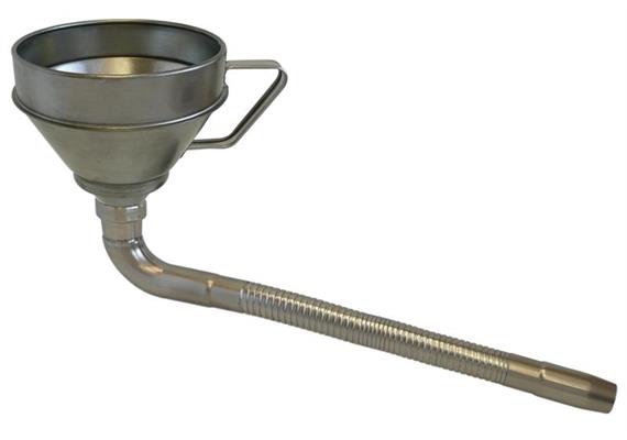 Weissblech Trichter FA-T 160 mit Sieb und flexiblem, abgewinkeltem Auslauf - ø 160 mm | Bild 1