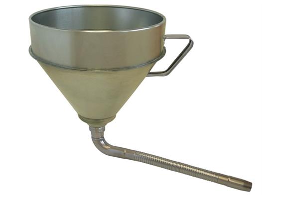 Weissblech Trichter FA-T 240 mit Sieb und flexiblem, abgewinkeltem Auslauf - ø 240 mm