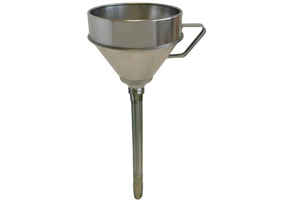 Weissblech Trichter FF-T 200 mit Sieb und flexiblem, geraden Auslauf - ø 200 mm