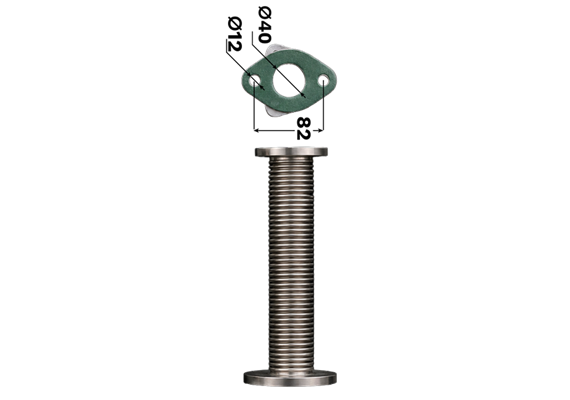 Wellrohr 290 mm DN40, Ovalflansch Lochkreis 82 mm x Dreieckflansch DN40