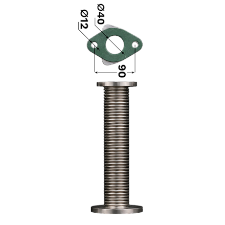 Wellrohr 290 mm DN40, Ovalflansch Lochkreis 90 mm x Dreieckflansch DN40
