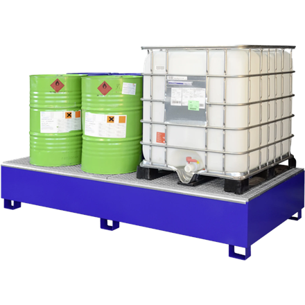 Bac de rétention en acier laqué pour 2 IBC de 1 000 litres