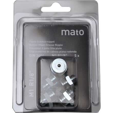 Graisseur à tête plate M1 R1/4" - ø16 mm - 6-pans 17, acier zingué en blister - UE 5 pcs.