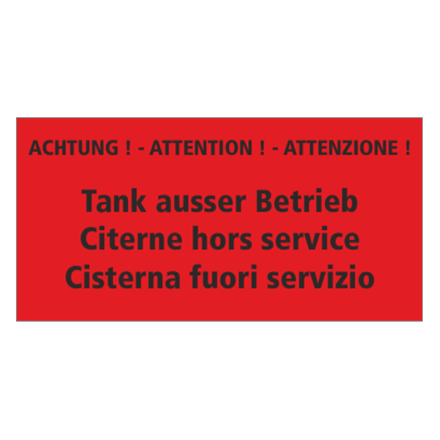 Plaquette en aluminium, 100 x 50 mm "Citerne hors service"