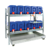 Rayonnage pour bidons 10 x 20 litres sur 2 niveaux, bac de rétention de 100 litres