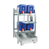 Rayonnage pour bidons 4 x 20 litres sur 2 niveaux, bac de rétention de 68 litres