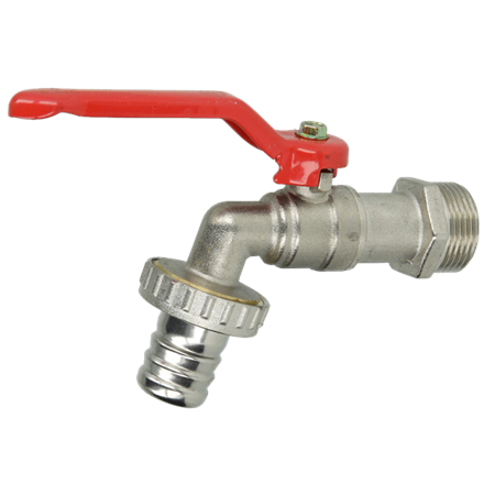 Robinet à bille laiton nickelé ¾" mâle avec raccord de tuyau, 10 bar