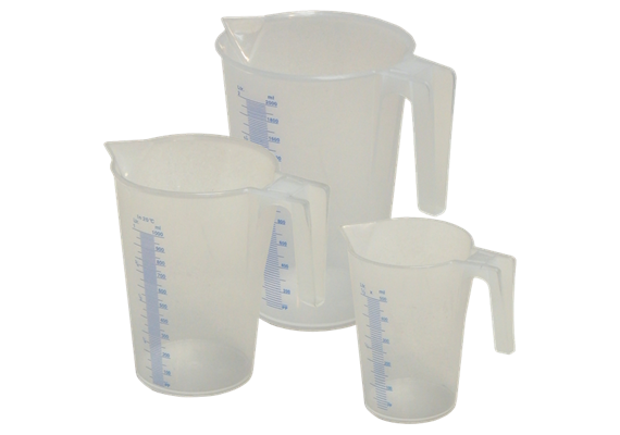 Set de gobelet gradué pour liquide, en plastique, Type J-PP 0,5 + 1,0 + 2,0 l - UE 12 pcs.