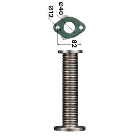Tuyau ondulé 290 mm DN40, bride ovale entraxe des trous 82 mm x bride triangulaire DN40