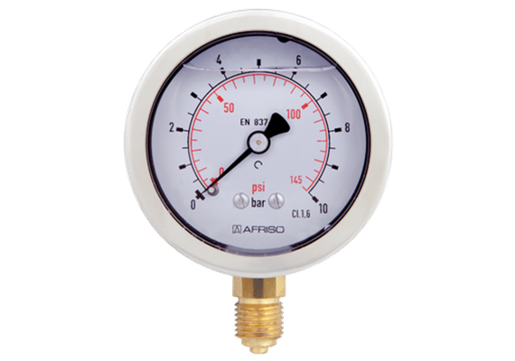 Manometro con glicerina radiale ¼" maschio, 0-10bar, ø 63 mm