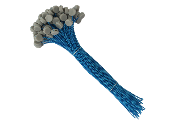 Sigilli di sicurezza in plastica 9 mm grigi, filo blu 150 mm, 100 pezzi