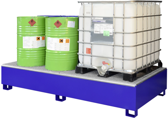 Vasca di contenimento in acciaio verniciato per 2 IBC da 1000 litri