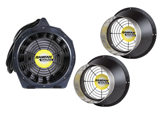 Ventilatore ATEX RAMFAN EB7201XX-230V, con manicotti ø 200 mm, ca. 70 m³/min.